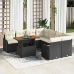 Set de canapele pentru grădină 9 pcs Negru Rattan poli GartenMobel Dekor