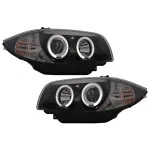 Faruri Angel Eyes negre pentru BMW Seria 1 E81 E82 E87 E88 2004-2011
