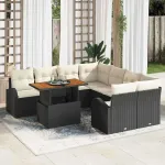 Set de canapele pentru grădină 9 pcs Negru Rattan poli GartenMobel Dekor