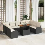 Set de canapele pentru grădină 10 pcs Negru Rattan poli GartenMobel Dekor