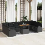 Set de canapele pentru grădină 11 pcs Negru Rattan poli GartenMobel Dekor