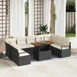 Set de canapele pentru grădină 10 pcs Negru Rattan poli GartenMobel Dekor