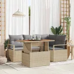 Set de canapele pentru grădină 5 pcs Bej Rattan poli GartenMobel Dekor