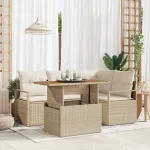 Set de canapele pentru grădină 5 pcs Bej Rattan poli GartenMobel Dekor