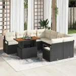 Set de canapele pentru grădină 9 pcs Negru Rattan poli GartenMobel Dekor