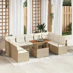 Set de canapele pentru grădină 10 pcs Bej Rattan poli GartenMobel Dekor