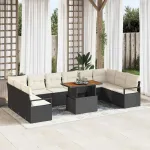 Set de canapele pentru grădină 11 pcs Negru Rattan poli GartenMobel Dekor