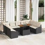 Set de canapele pentru grădină 10 pcs Negru Rattan poli GartenMobel Dekor