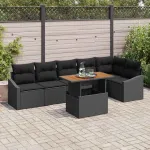 Set de canapele pentru grădină 7 pcs Negru Rattan poli GartenMobel Dekor