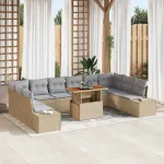 Set de canapele pentru grădină 11 pcs Bej Rattan poli GartenMobel Dekor