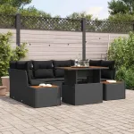Set de canapele pentru grădină 7 pcs Negru Rattan poli GartenMobel Dekor