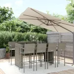 Set mobilier bar de grădină, 9 piese, gri, poliratan GartenMobel Dekor