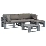 Set mobilier de grădină din paleți cu perne gri, 4 piese, lemn GartenMobel Dekor