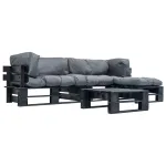 Set mobilier grădină din paleți cu perne gri, 4 piese, lemn GartenMobel Dekor