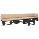 Set mobilier paleți cu perne, 4 piese, negru, lemn pin tratat GartenMobel Dekor