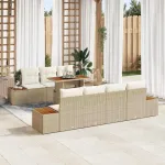 Set de canapele pentru grădină 8 pcs Bej Rattan poli GartenMobel Dekor