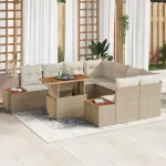Set de canapele pentru grădină 9 pcs Bej Rattan poli GartenMobel Dekor