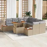 Set de canapele pentru grădină 9 pcs Bej Rattan poli GartenMobel Dekor