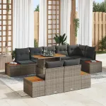 Set de canapele pentru grădină 9 pcs Gri Rattan poli GartenMobel Dekor