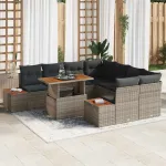 Set de canapele pentru grădină 9 pcs Gri Rattan poli GartenMobel Dekor