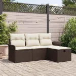 Set de canapele pentru grădină 4 pcs Maro și Crem poliratan GartenMobel Dekor