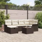 Set de canapele pentru grădină 7 pcs Maro și Crem poliratan GartenMobel Dekor