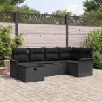 Set de canapele pentru grădină cu pernă 6 pcs Negru poliratan GartenMobel Dekor