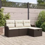 Set de canapele pentru grădină 4 pcs Maro și Crem poliratan GartenMobel Dekor