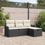 Set de canapele pentru grădină 4 pcs Negru și Crem poliratan GartenMobel Dekor