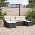 Set de canapele pentru grădină 6 pcs Negru și Crem poliratan GartenMobel Dekor