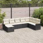 Set de canapele pentru grădină 8 pcs Negru și Crem poliratan GartenMobel Dekor