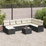 Set de canapele pentru grădină 9 pcs Negru și Crem poliratan GartenMobel Dekor