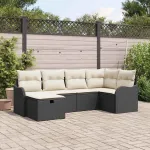 Set de canapele pentru grădină 6 pcs negru și crem Rattan poli GartenMobel Dekor