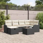 Set de canapele pentru grădină 7 pcs negru și crem Rattan poli GartenMobel Dekor