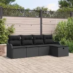 Set de canapele pentru grădină cu pernă 5 pcs Negru Rattan poli GartenMobel Dekor