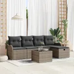 Set de canapele pentru grădină cu pernă 6 pcs Gri poliratan GartenMobel Dekor