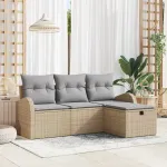 Set de canapea cu pernă 4 pcs Beige și gri deschis poliratan GartenMobel Dekor