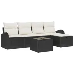 Set de canapea cu pernă Manual 6 pcs Negru și Crem poliratan GartenMobel Dekor