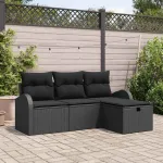 Set de canapea cu pernă cu depozitare 4 pcs Negru poliratan GartenMobel Dekor