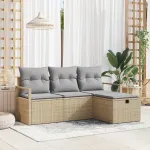 Set de canapea cu pernă 4 pcs Beige și gri deschis poliratan GartenMobel Dekor