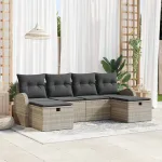Set de canapea cu pernă Manual 6 pcs Gri deschis poliratan GartenMobel Dekor