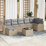 Set de canapea cu pernă Manual Beige și gri deschis poliratan GartenMobel Dekor