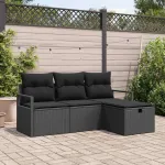 Set de canapea cu pernă cu depozitare 4 pcs Negru poliratan GartenMobel Dekor