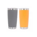 Set 2x Cana Termoizolanta Otel Inoxidabil SS304 cu Capac Perete Dublu 590ml Portocaliu Gri