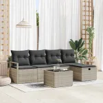 Set de canapea cu pernă Manual 6 pcs Gri deschis poliratan GartenMobel Dekor