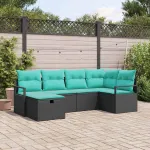 Set de canapea cu pernă Manual 6 pcs Negru și Turcoaz poliratan GartenMobel Dekor