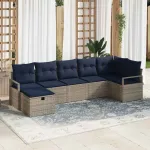 Set de canapea cu pernă Manual 7 pcs Gri și bleumarin poliratan GartenMobel Dekor