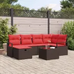 Set de canapea cu pernă Manual 7 pcs Maro și roșu poliratan GartenMobel Dekor