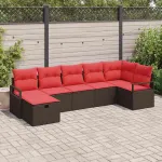 Set de canapea cu pernă Manual 7 pcs Maro și roșu poliratan GartenMobel Dekor
