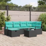 Set de canapea cu pernă Manual 7 pcs Negru și Turcoaz poliratan GartenMobel Dekor